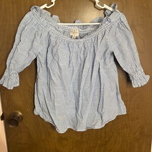 St. John’s Bay Blue & white strips off-Shoulder Blouse size Petite Medium